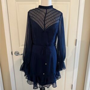 Petal and Pup Elegant Navy Blue Chiffon Dress Size Medium NWT